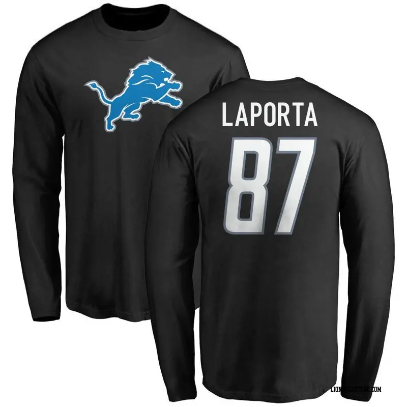 Men's Detroit Lions ＃87 Sam LaPorta Black Name & Number Logo Long Sleeve T-Shirt