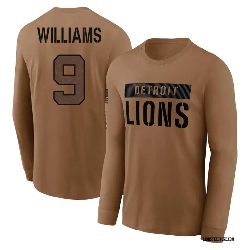 Men's Detroit Lions ＃9 Jameson Williams Brown 2023 Salute To Service Long Sleeve T-Shirt