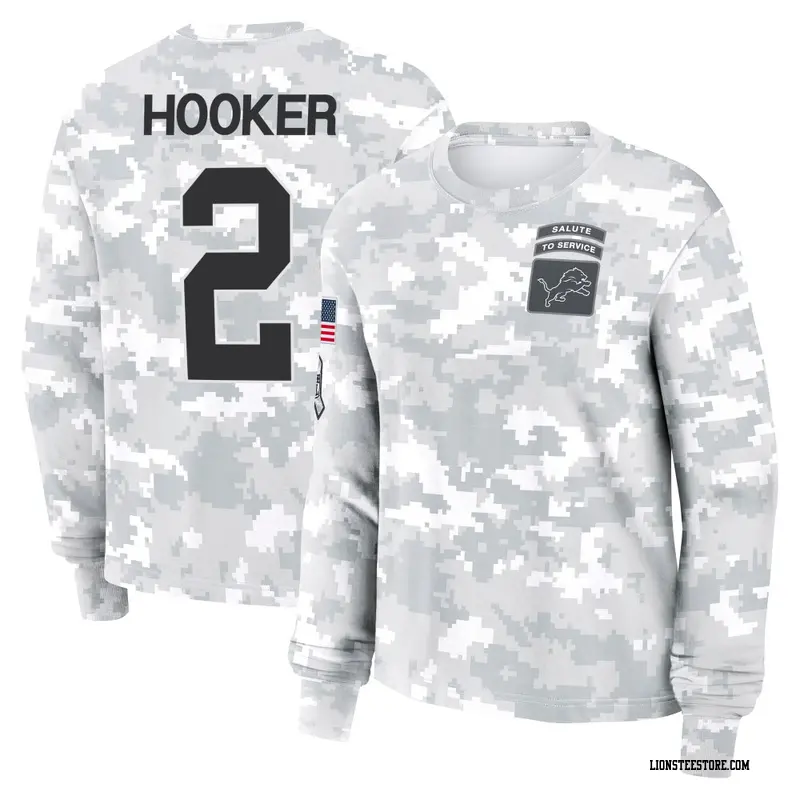 Women's Detroit Lions ＃2 Hendon Hooker Camo Arctic 2024 Salute to Service Long Sleeve T-Shirt