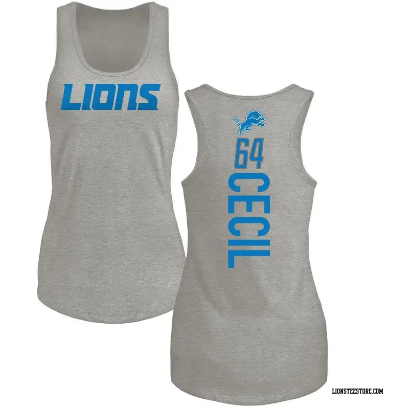 Women's Detroit Lions ＃64 Brad Cecil Ash Backer Tank Top