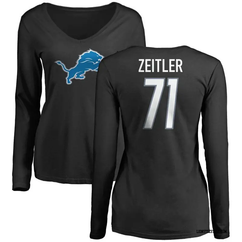 Women's Detroit Lions ＃71 Kevin Zeitler Black Name & Number Logo Slim Fit Long Sleeve T-Shirt