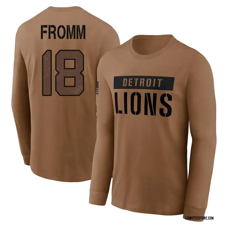 Youth Detroit Lions ＃18 Jake Fromm Brown 2023 Salute To Service Long Sleeve T-Shirt