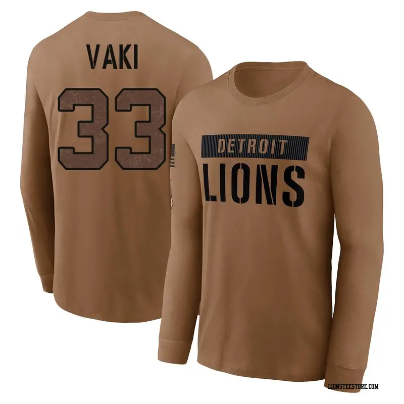 Youth Detroit Lions ＃33 Sione Vaki Brown 2023 Salute To Service Long Sleeve T-Shirt